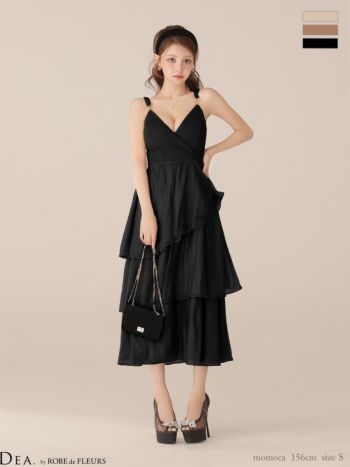 キャバドレス DEA. ROBE de FLEURS ディア ローブドフルール ジャガード フリル キャミソール ドレープ ティアード エレガント Aラインロングドレス