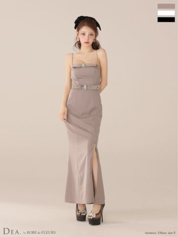 キャバドレス DEA.by ROBE de FLEURS ディア エレガント キャミソール ウエストベルト ビジュー ベロア スリット タイトロングドレス