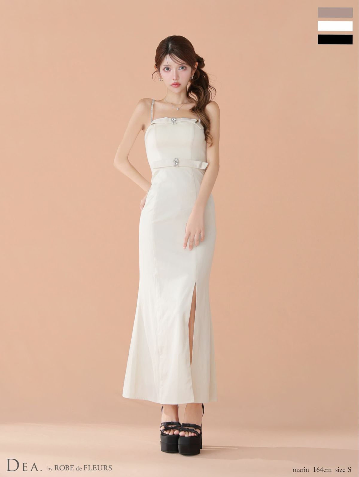 キャバドレス DEA.by ROBE de FLEURS ディア キャミソール ウエストベルト ビジュー ベロア スリット エレガント タイトロングドレス