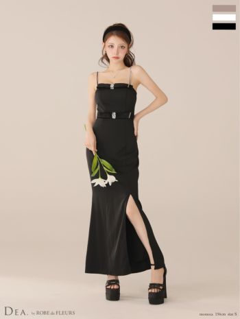 キャバドレス DEA.by ROBE de FLEURS ディア ウエストベルト ビジュー ベロア スリット エレガント キャミソール タイトロングドレス