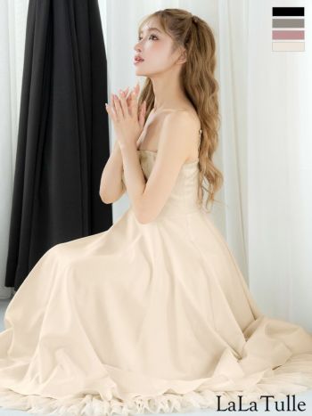 キャバドレス DEA. ROBE de FLEURS ディア ローブドフルール チュールレイヤード エレガント キャミソール ジップデザイン Aラインロングドレス