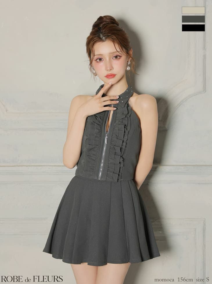 ROBEdeFLEURS/ローブドフルール】襟付き ホルターネック ビジュー