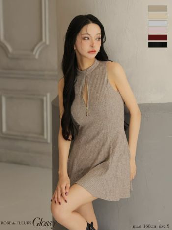 ハイネックノースリーブ ビジュードレス★150㎝ Glossy by ROBE de FLEURS/グロッシー】ラメニット セクシー