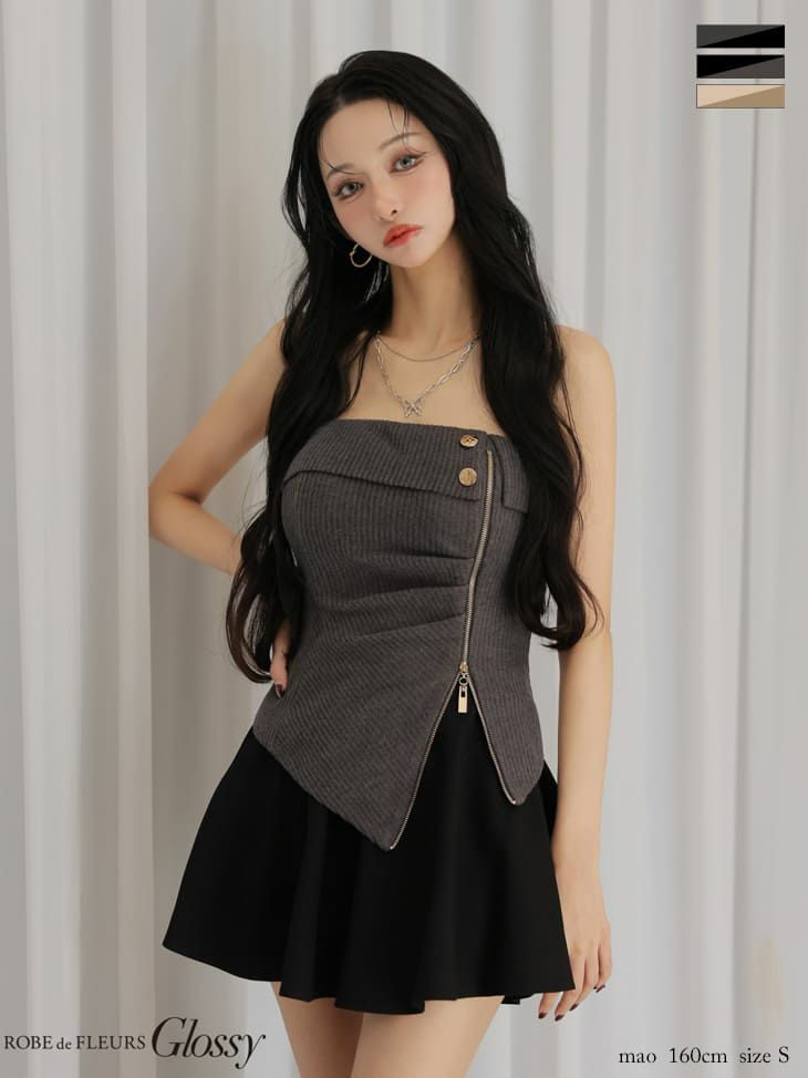 Glossy by ROBE de FLEURS/グロッシー】セクシー ベア リブ ジップ