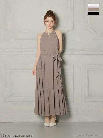 キャバドレス DEA.by ROBE de FLEURS ディア ノースリーブ Vネック ウエストリボン プリーツシフォン エレガント Aラインロングドレス