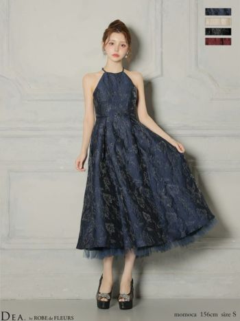 キャバドレス DEA.by ROBE de FLEURS ディア エレガント ホルターネック ウエストベルト バックオープン ラメジャガード チュール Aラインロングドレス