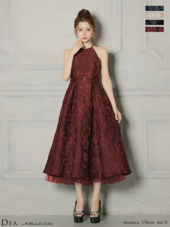 キャバドレス DEA.by ROBE de FLEURS ディア ホルターネック ウエストベルト バックオープン ラメジャガード チュール エレガント Aラインロングドレス