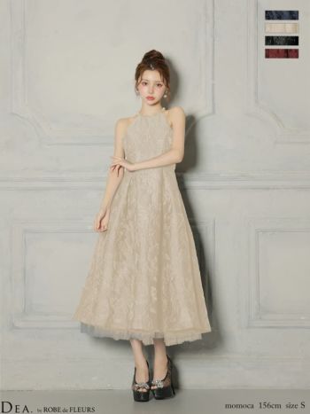 キャバドレス DEA.by ROBE de FLEURS ディア ウエストベルト バックオープン ラメジャガード チュール エレガント ホルターネック Aラインロングドレス