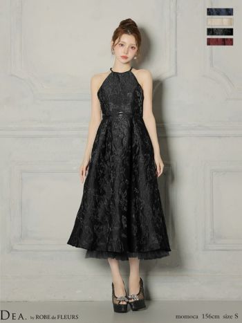 キャバドレス DEA.by ROBE de FLEURS ディア バックオープン ラメジャガード チュール エレガント ホルターネック ウエストベルト Aラインロングドレス