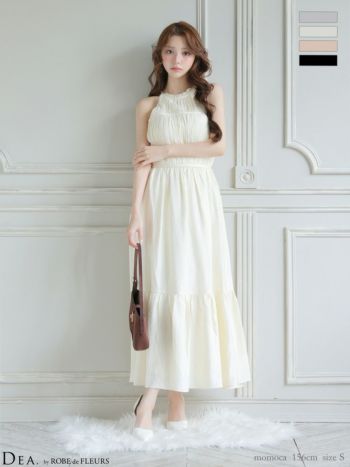 キャバドレス DEA. ROBE de FLEURS ディア ローブドフルール サテン ティアード シンプル ホルターネック Aラインロングドレス