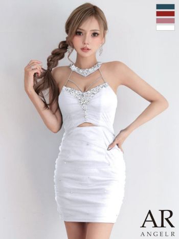 キャバドレス Angel R エンジェルアール ラメ ホルターネック ビジュー ウエストカット セクシー タイトミニドレス