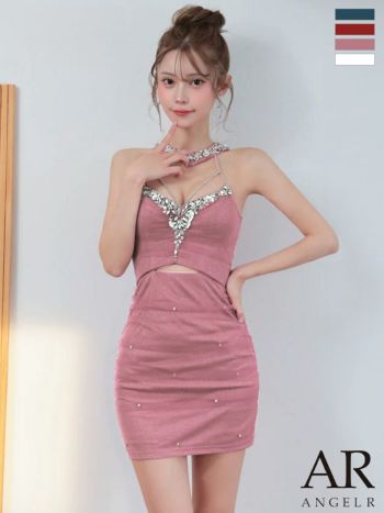 キャバドレス Angel R エンジェルアール ビジュー ウエストカット ラメ ホルターネック セクシー タイトミニドレス