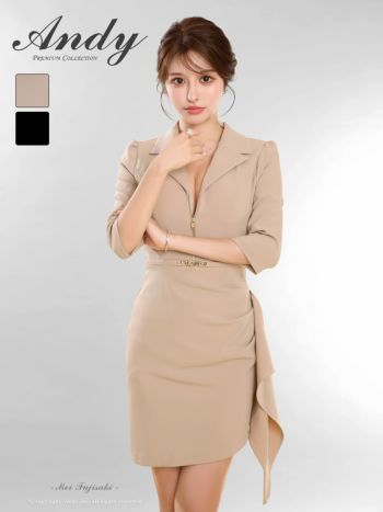 Andy/アンディ】袖あり ジップデザイン 襟付き ウエストベルト