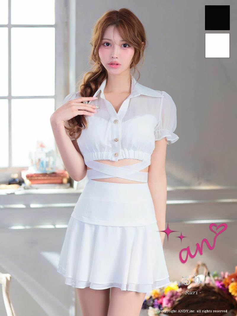 an/アン】セットアップ 半袖 襟付き シースルー ウエストクロス