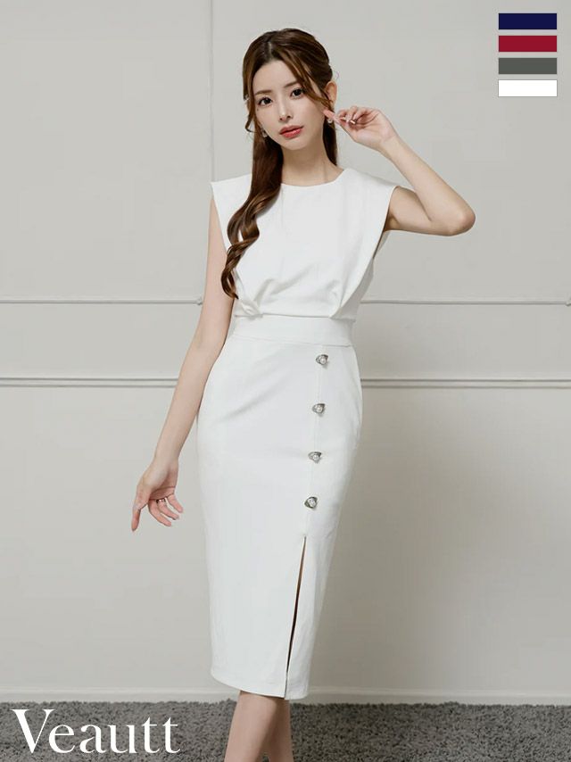Veautt/ヴュート】ウエストマーク ボタン ワンカラー ノースリーブ