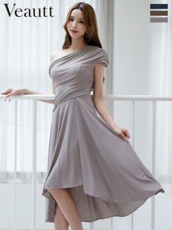 キャバドレス Veautt ヴュート ワンショルダー エレガント アシンメトリー ドレープ Aラインロングドレス