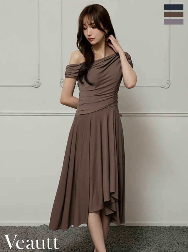 キャバドレス Veautt ヴュート アシンメトリー ドレープ ワンショルダー エレガント Aラインロングドレス