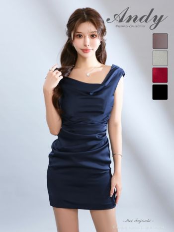 キャバドレス Andy ドレープ サテン ノースリーブ チェーン バックオープン タイトミニドレス