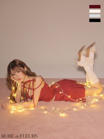 キャバドレス ROBEdeFLEURS ローブドフルール コードデザイン リブニット リボン キャミソール セットアップ ジップデザイン プリーツスカート フレアミニドレス