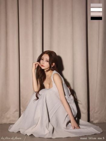 キャバドレス ROBEdeFLEURS ローブドフルール ノースリーブ ラメツイル ジップデザイン エレガント バックリボン バックオープン Aラインロングドレス