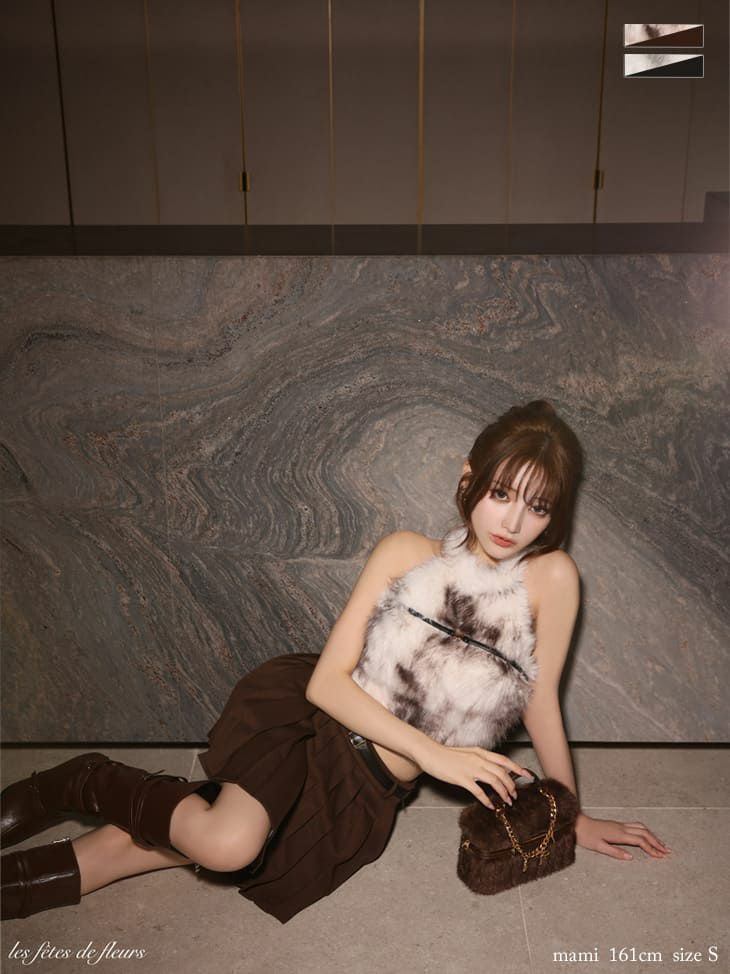 キャバドレス ROBEdeFLEURS ローブドフルール ホルターネック ファートップス ウエストベルト セットアップ プリーツ フレアミニドレス