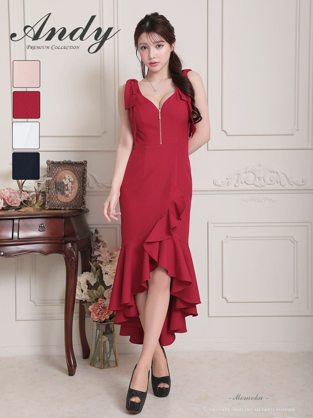 新品未使用タグ付きAndyスパンコールオフショルリボンドレス定価41,800円 Andyスパンコールオフショナル リボンドレス