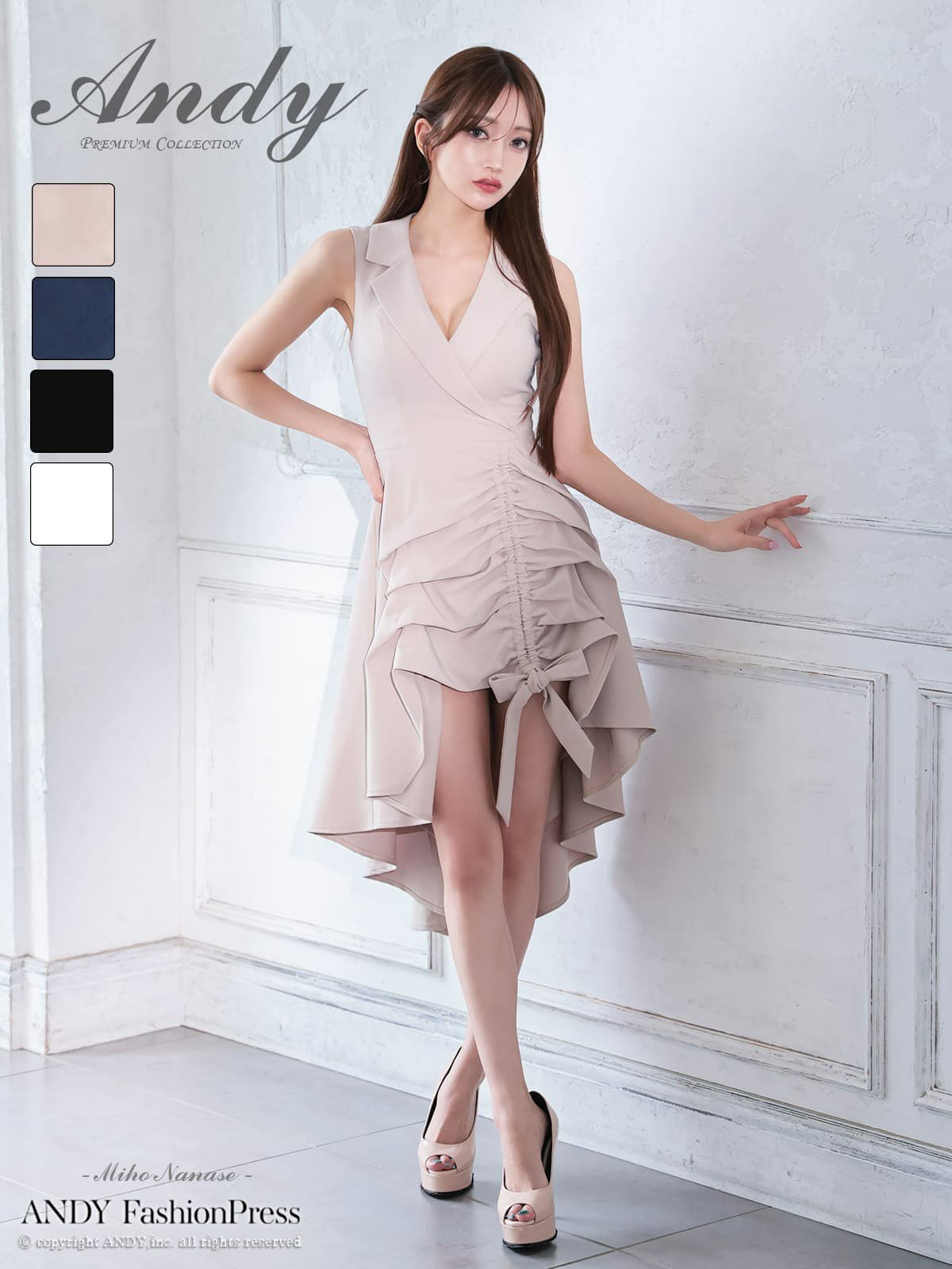 Andy/アンディ】ノースリーブ 襟付き フリル ティアード リボン ドロー