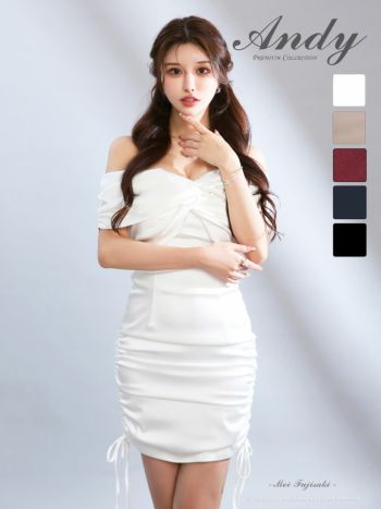 Andy/アンディ】オフショルダー バストクロス ギャザー サテン リボン