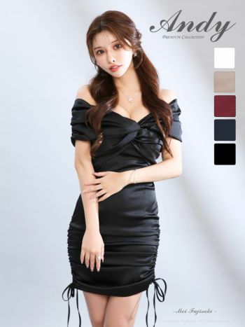 Andy/アンディ】オフショルダー バストクロス ギャザー サテン リボン