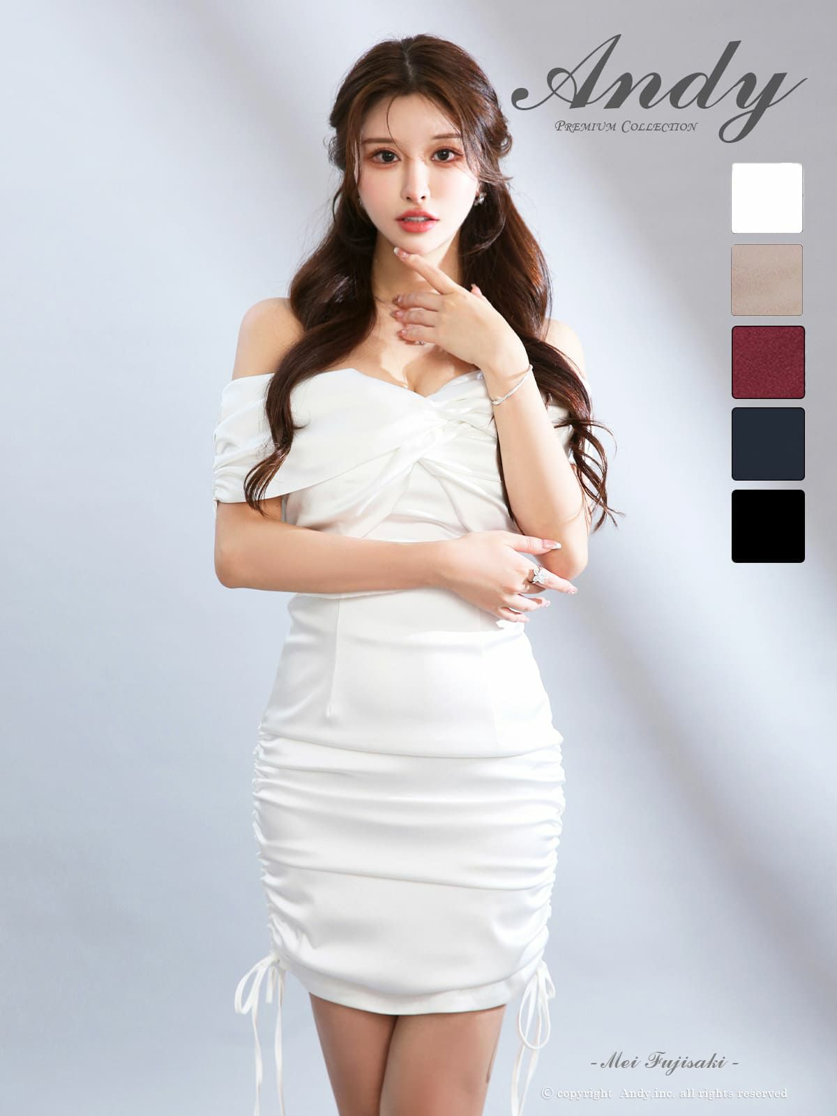 Andy/アンディ】バストクロス ギャザー サテン オフショルダー リボン