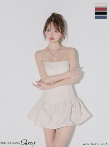 キャバドレス Glossy ROBE de FLEURS グロッシー ローブドフルール ベロア キャミソール 2way ベアトップ バルーン バックル フレアミニドレス