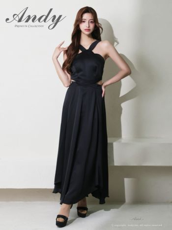 andy アンディホルターネックロングドレス Andy/アンディ】クロスデザイン ホルターネック ウエストカット バック