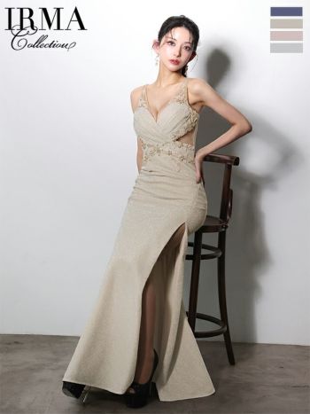 IRMA/イルマ】ラメ×刺繍デザイン オフショルダー タイトロングドレス