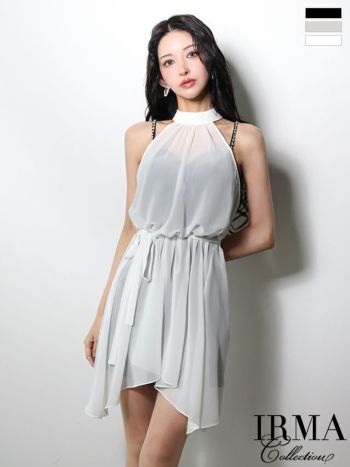 キャバドレス IRMA イルマ セットアップ 2way キャミソール シフォン ウエストリボン ホルターネック ビジュー フレアミニドレス