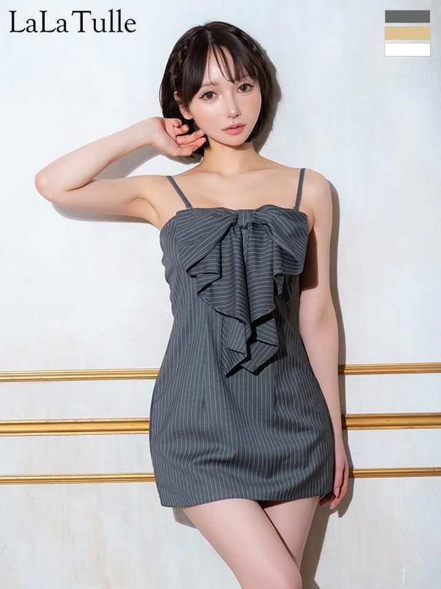 キャバドレス Angel R エンジェルアール ビックリボン ストライプ キャミソール ガーリー ベアトップ Aラインミニドレス