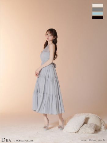 キャバドレス DEA. ROBE de FLEURS ディア ローブドフルール ホルターネック ティアードスカート シフォン キーホールカット バックオープン リボン ラメ Aラインロングドレス