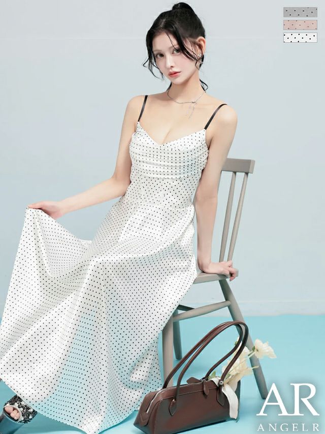 キャバドレス Angel R エンジェルアール キャミソール バストシャーリング ドット柄 Aラインロングドレス