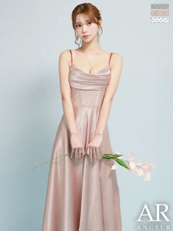 キャバドレス Angel R エンジェルアール ドット柄 キャミソール バストシャーリング Aラインロングドレス