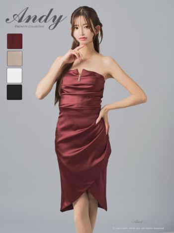 キャバドレス Andy アンディ ジップデザイン ワンカラー サテン ベア タイトミニドレス