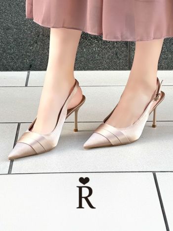 キャバヒール Rechercher ルシェルシェ サテン ポインテッドトゥ スリングバック パンプス