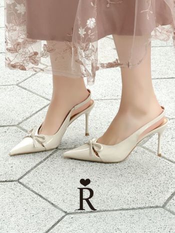 キャバヒール Rechercher ルシェルシェ リボンデザイン ポインテッドトゥ スリングバック パンプス