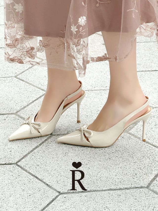 キャバヒール Rechercher ルシェルシェ リボンデザイン ポインテッドトゥ スリングバック パンプス