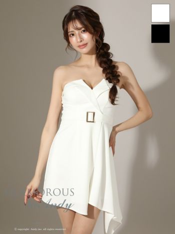 キャバドレス GLAMOROUS グラマラス ベアトップ 襟デザイン ベルト ワンカラー アシンメトリー Vカット フレアミニドレス