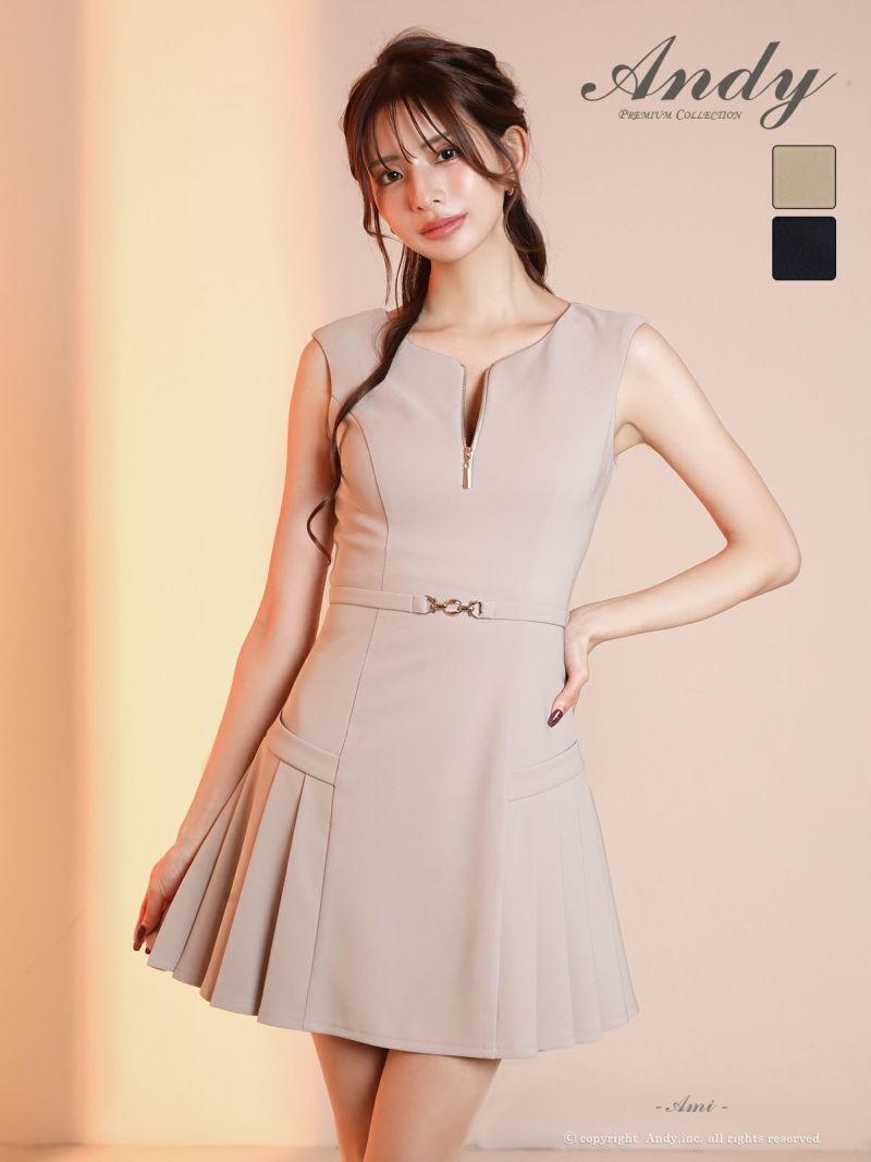 Andy/アンディ】ノースリーブ ジップデザイン ベルト プリーツ ワン