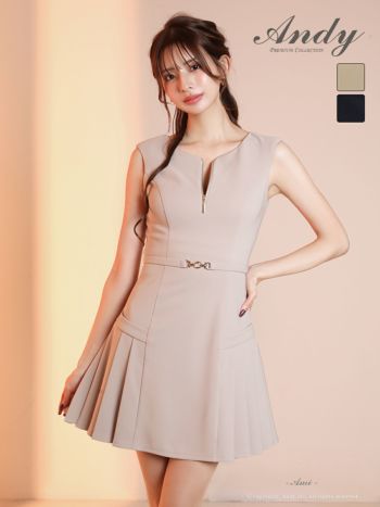 Andy/アンディ】ノースリーブ ジップデザイン ベルト プリーツ ワン
