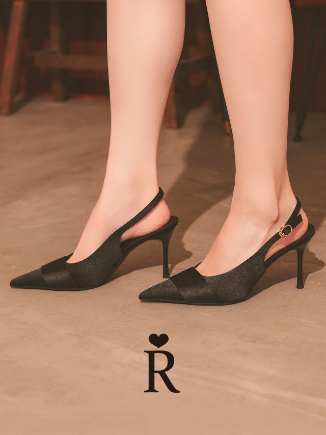 キャバヒール ポインテッドトゥ スリングバック サテン パンプス