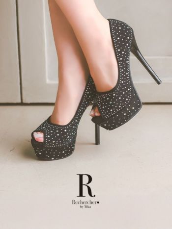 キャバヒール Rechercher ルシェルシェ キラキラストーン オープントゥ パンプス