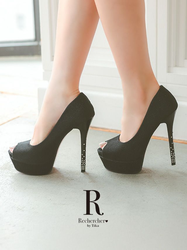 キャバヒール Rechercher ルシェルシェ ビジュー オープントゥ ラメ パンプス