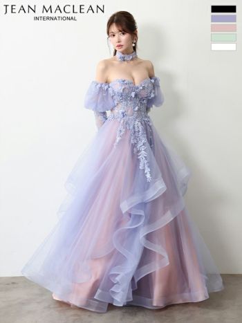 キャバドレス JEANMACLEAN ジャンマクレーン ベアトップ フラワーレース 長袖 パフスリーブ チョーカー付き バースデー Aラインロングドレス