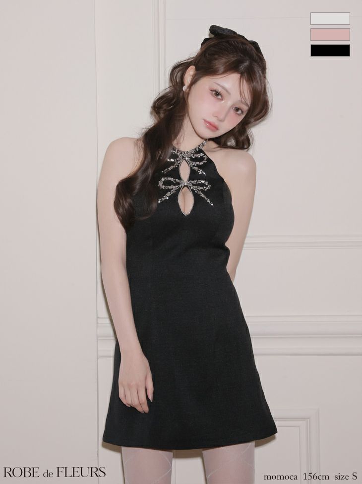 ROBEdeFLEURS/ローブドフルール】ビジュー リボン バックオープン